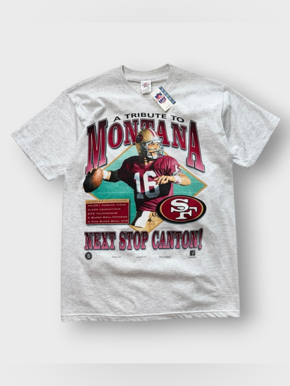 Vintage NWT 49ers Game Day Tribute to Joe Montana Shirt, Next Stop Canton, NEW L